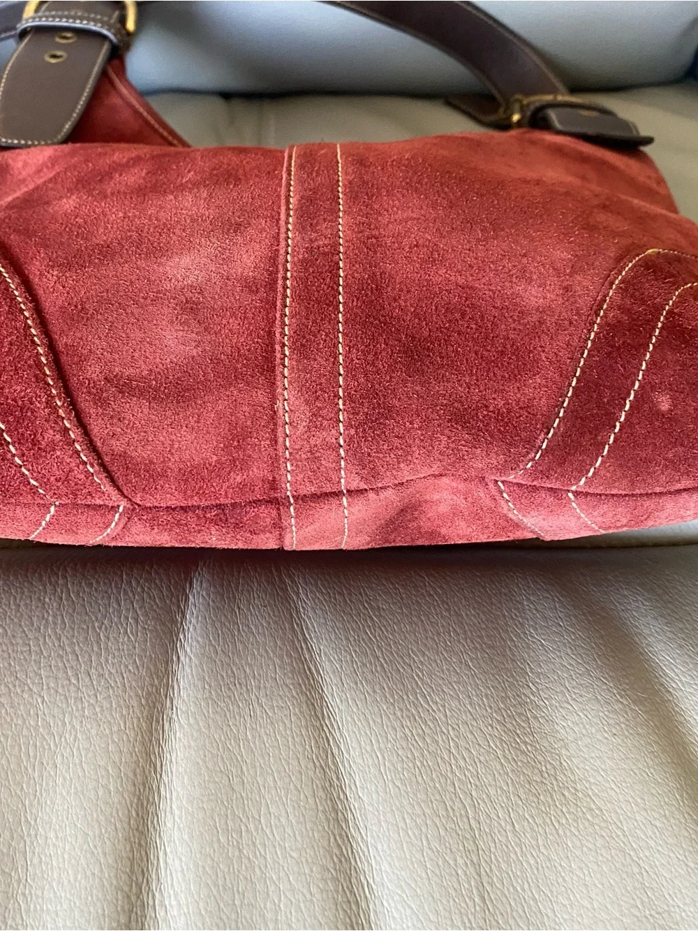 Vintage Coach Burgundy Suede Crossbody with Dark Brown Leather Straps